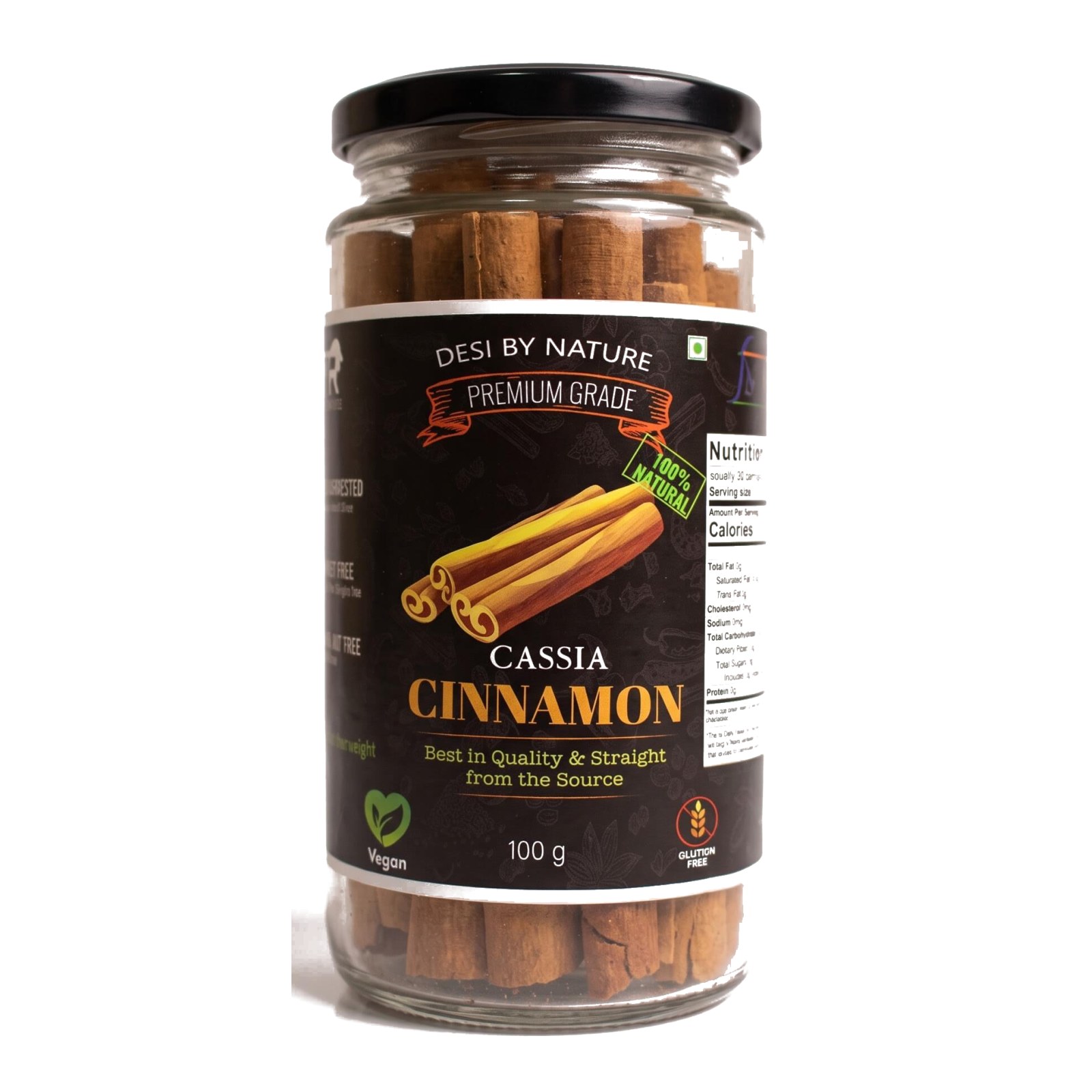 Authentic Cassia Cinnamon Sticks 100 g glass jar - Desi By Nature